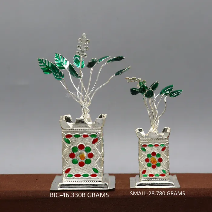 TRIBAL ORNAMENTS Rings 925 sterling silver handmade mini tulsi plant basil rosary plant for puja temple article excellent silver utensilS article su1216 TRIBAL ORNAMENTS Rings 925 sterling silver handmade mini tulsi plant basil rosary plant for puja temple article excellent silver utensilS article su1216