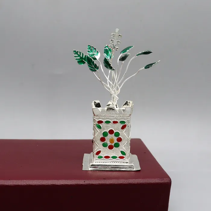 TRIBAL ORNAMENTS Rings 925 sterling silver handmade mini tulsi plant basil rosary plant for puja temple article excellent silver utensilS article su1216 TRIBAL ORNAMENTS Rings 925 sterling silver handmade mini tulsi plant basil rosary plant for puja temple article excellent silver utensilS article su1216
