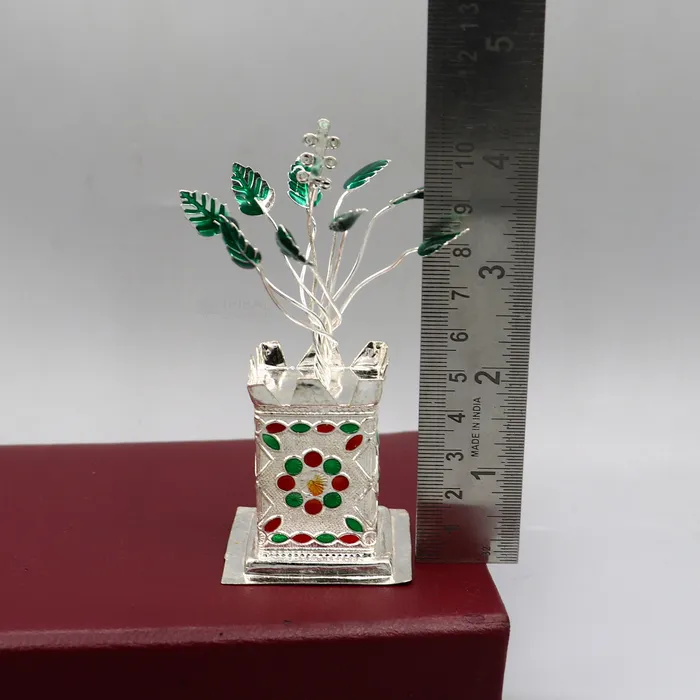 TRIBAL ORNAMENTS Rings 925 sterling silver handmade mini tulsi plant basil rosary plant for puja temple article excellent silver utensilS article su1216 TRIBAL ORNAMENTS Rings 925 sterling silver handmade mini tulsi plant basil rosary plant for puja temple article excellent silver utensilS article su1216