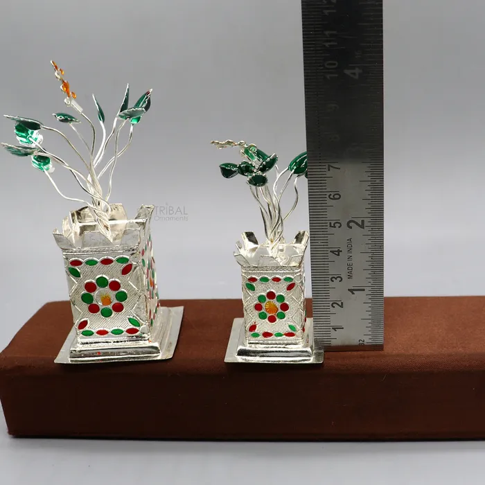 TRIBAL ORNAMENTS Rings 925 sterling silver handmade mini tulsi plant basil rosary plant for puja temple article excellent silver utensilS article su1216 TRIBAL ORNAMENTS Rings 925 sterling silver handmade mini tulsi plant basil rosary plant for puja temple article excellent silver utensilS article su1216