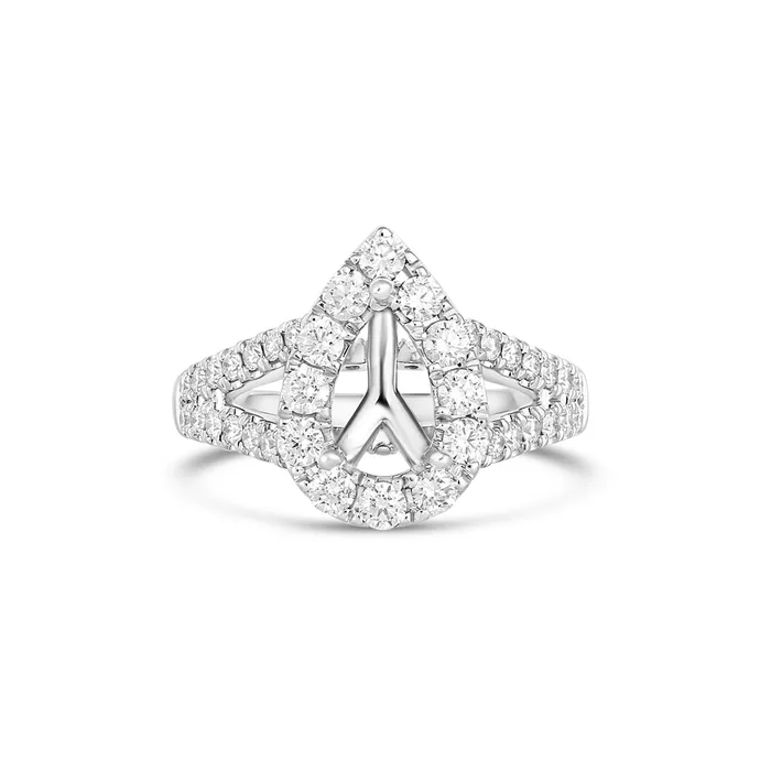 14K White Gold Diamond Semimount Ring with Pear Halo Engagement Collections Rings 14K White Gold Diamond Semimount Ring with Pear Halo Engagement Collections Rings