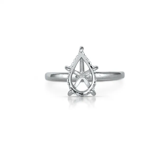 14K White Gold Semi Mount Ring for Pear Cut Diamond with Hidden Halo Engagement Collections Rings