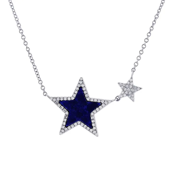 14K White Gold Star Lapis and Diamond Star Necklace Meierotto Jewelers Necklaces