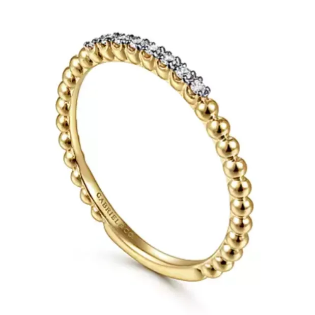 14K Yellow Gold Bead and Diamond Stackable Band Gabriel Co Rings