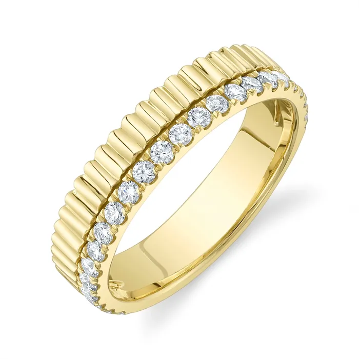 14K Yellow Gold Ridged Diamond Band Wedding Bands Rings