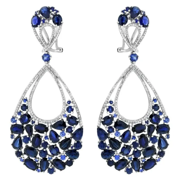 18k White Gold Fashion Chandelier Earrings with Sapphires DE1152 Diamond Source NYC Earrings 18k White Gold Fashion Chandelier Earrings with Sapphires DE1152 Diamond Source NYC Earrings