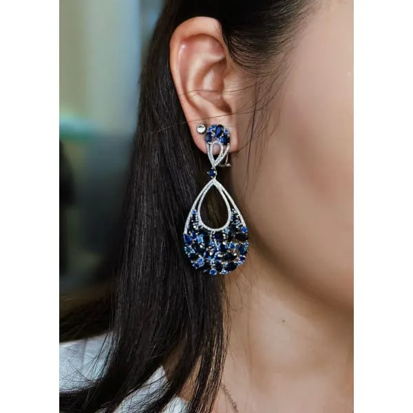 18k White Gold Fashion Chandelier Earrings with Sapphires DE1152 Diamond Source NYC Earrings 18k White Gold Fashion Chandelier Earrings with Sapphires DE1152 Diamond Source NYC Earrings
