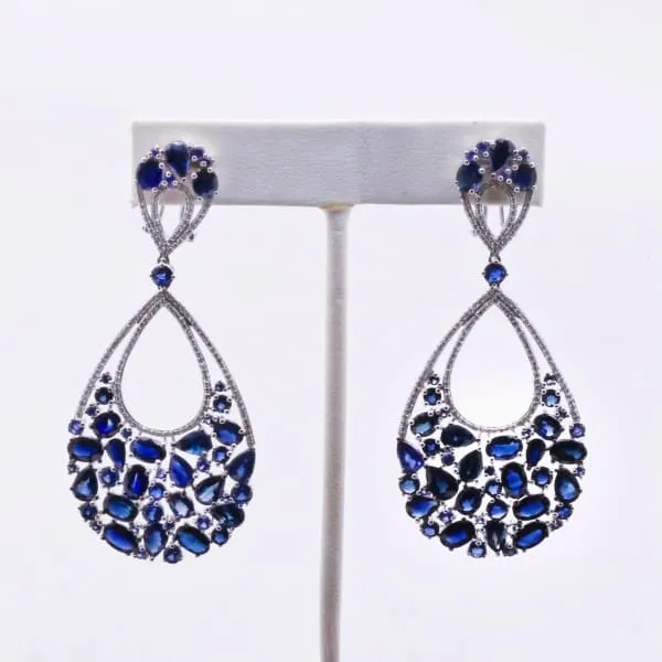 18k White Gold Fashion Chandelier Earrings with Sapphires DE1152 Diamond Source NYC Earrings 18k White Gold Fashion Chandelier Earrings with Sapphires DE1152 Diamond Source NYC Earrings