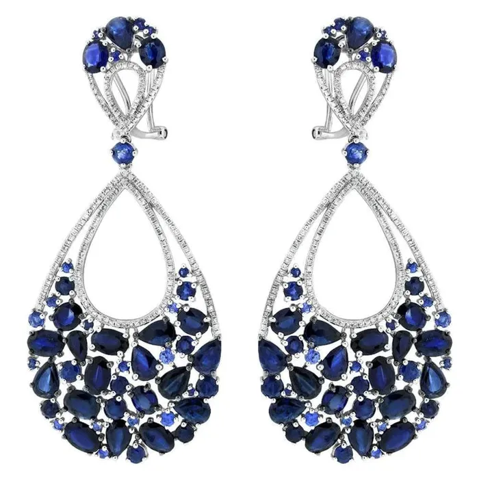 18k White Gold Fashion Chandelier Earrings with Sapphires DE1152 Diamond Source NYC Earrings 18k White Gold Fashion Chandelier Earrings with Sapphires DE1152 Diamond Source NYC Earrings