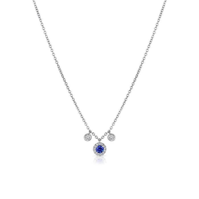 18kt White Gold Sapphire Diamond 2 Dangle Necklace CJ Charles Jewelers Necklaces 18kt White Gold Sapphire Diamond 2 Dangle Necklace CJ Charles Jewelers Necklaces