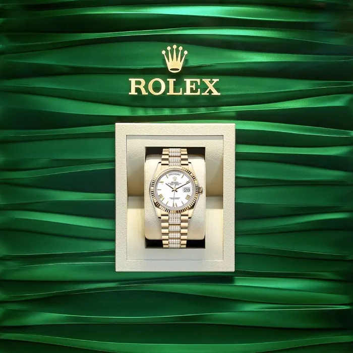 2024 Release Rolex DayDate 36 mm 18k yellow gold President Diamond bracelet White dial Fluted bezel Mens Watch 128238 Rolex Bracelets