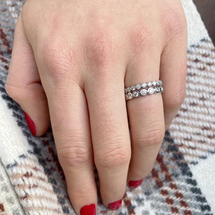 26ctw Diamond Bezel Milgrain 14K White Gold Halfway Band Croghans Rings