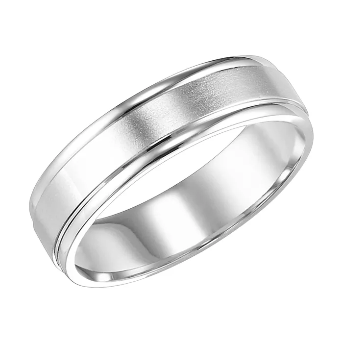 6mm 14K White Gold Wedding Band with Brushed Center and Polished Round Edges Size 8 Mens Bands Rings 6mm 14K White Gold Wedding Band with Brushed Center and Polished Round Edges Size 8 Mens Bands Rings