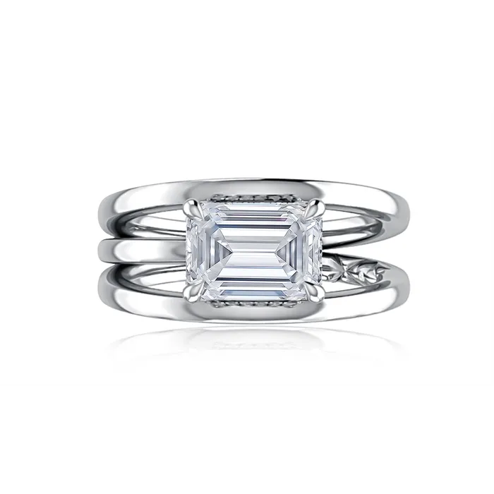 A Jaffe A Jaffe 14K White Gold Diamond Semimount Ring EastWest Rectangle Head with Hidden Halo and Plain Split Shank Rings A Jaffe A Jaffe 14K White Gold Diamond Semimount Ring EastWest Rectangle Head with Hidden Halo and Plain Split Shank Rings