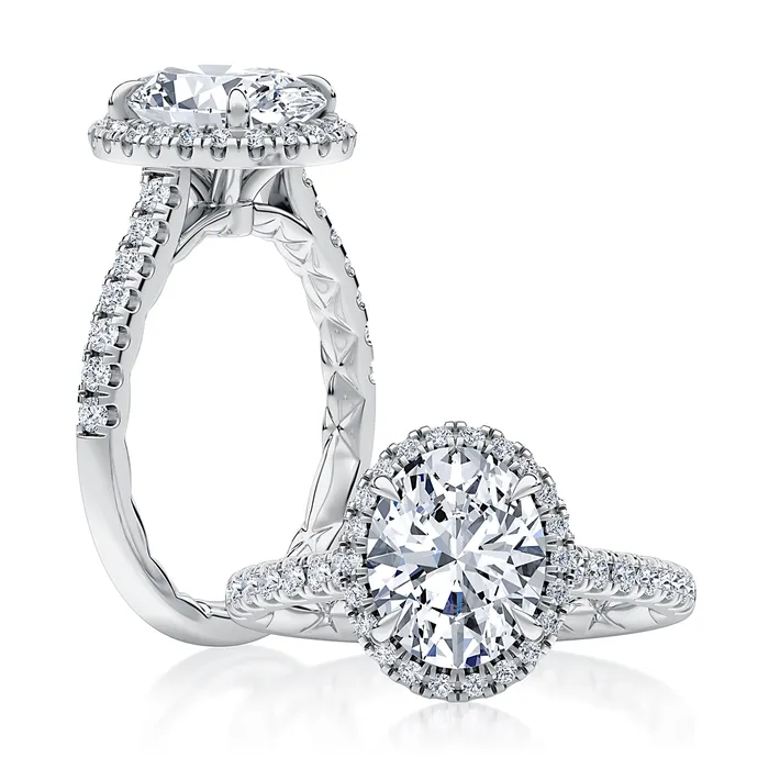 A Jaffe Rings A Jaffe 14K White Gold Oval Halo Semi Mount Diamond Ring