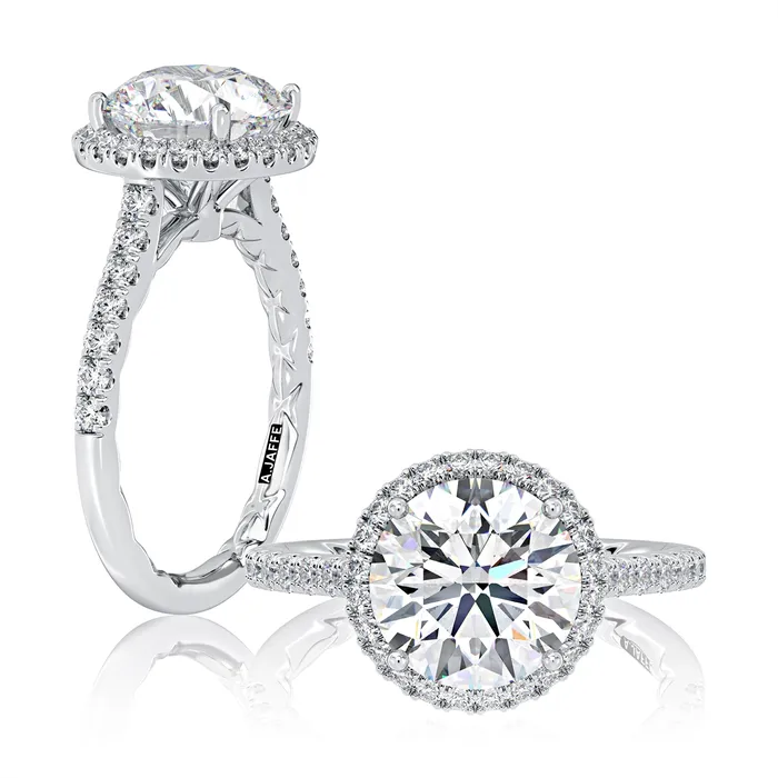 A Jaffe Rings A Jaffe 14K White Gold Round Halo Semi Mount Diamond Ring