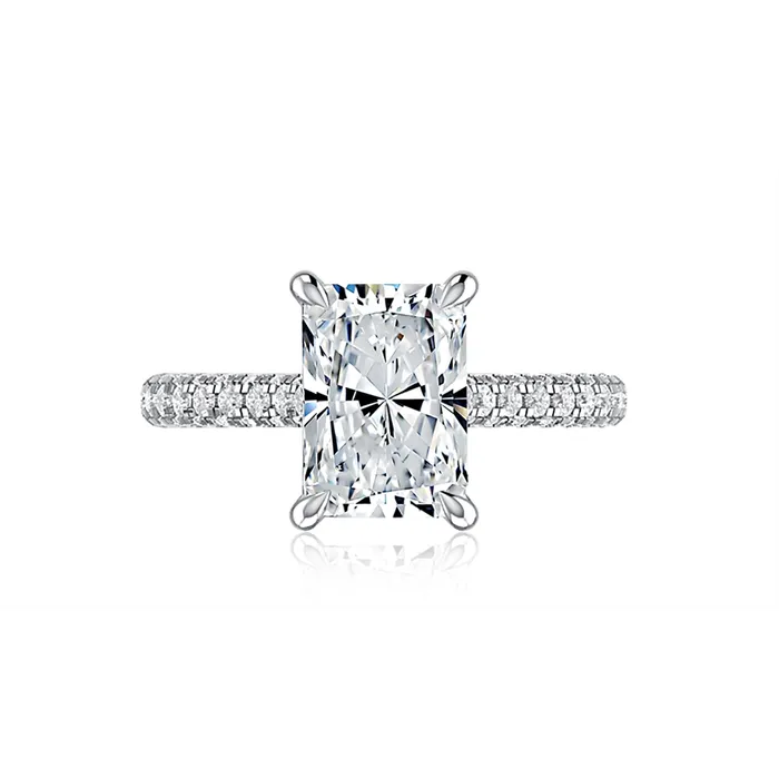 A Jaffe Rings A Jaffe 14K White Gold Semi Mount Radiant Cut Ring with Three Sided Diamond Shank and Hidden Halo