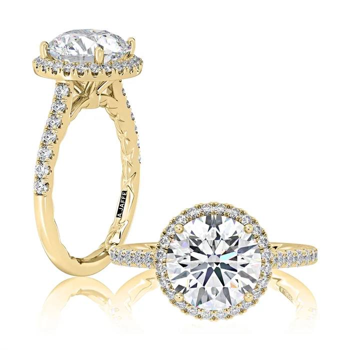 A Jaffe Rings A Jaffe 14K Yellow Gold Round Halo Semi Mount Diamond Ring