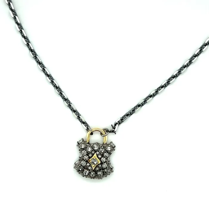Armenta Necklaces Armenta 18K Yellow Gold and Grey Sterling Silver Diamond Padlock Pendant Necklace 18in Armenta Necklaces Armenta 18K Yellow Gold and Grey Sterling Silver Diamond Padlock Pendant Necklace 18in