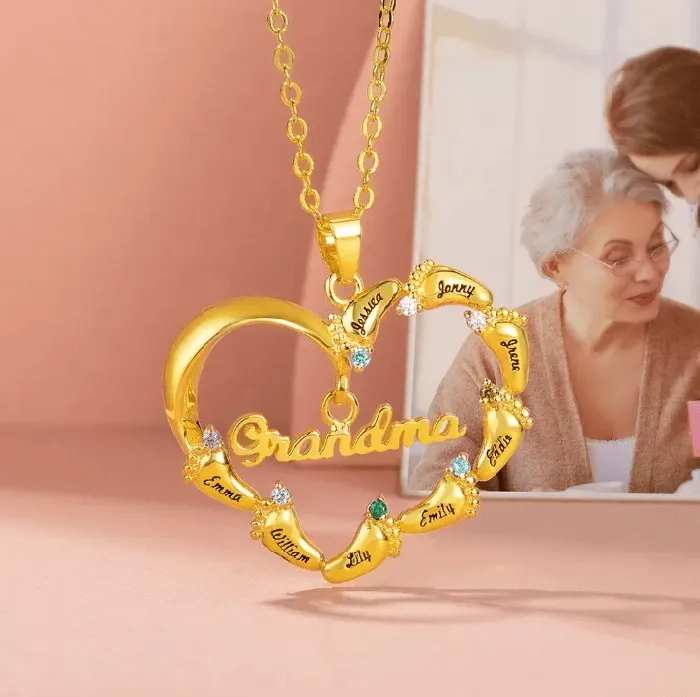 Belbren Necklaces Custom Baby Feet Heart Necklace with Birthstones Personalized Jewelry for Mothers Grandmothers New Moms 925 Silver or Gold Plated Belbren Necklaces Custom Baby Feet Heart Necklace with Birthstones Personalized Jewelry for Mothers Grandmothers New Moms 925 Silver or Gold Plated