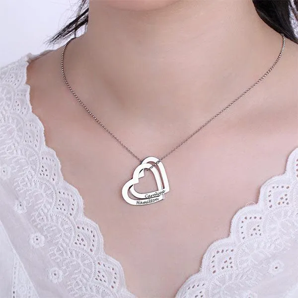 Belbren Necklaces Interlocking Hearts Necklace with Engraving Sterling Silver
