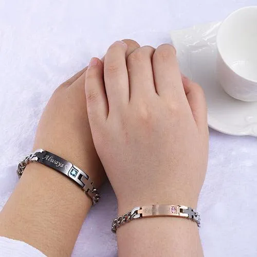 Bracelets Belbren Premium Couples Bracelet Set Stainless Steel with Birthstones His Hers Perfect for Gifts Special Occasions