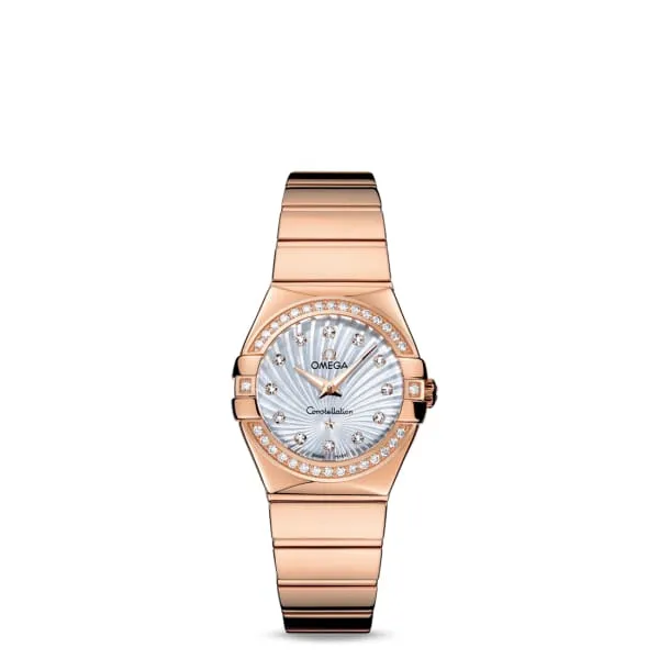 Bracelets Omega Omega Constellation 27mm Watch Ref 12355276055005 White Mother of Pearl Diamond Index Dial Diamond Bezel 18K Rose Gold Bracelet Bracelets Omega Omega Constellation 27mm Watch Ref 12355276055005 White Mother of Pearl Diamond Index Dial Diamond Bezel 18K Rose Gold Bracelet