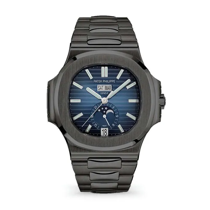 Bracelets Patek Philippe Nautilus Annual Calendar 405mm Watch Ref 57261A014 Blue MoonPhase Dial Black PVD Stainless Steel Bracelet Patek Philippe Bracelets Patek Philippe Nautilus Annual Calendar 405mm Watch Ref 57261A014 Blue MoonPhase Dial Black PVD Stainless Steel Bracelet Patek Philippe