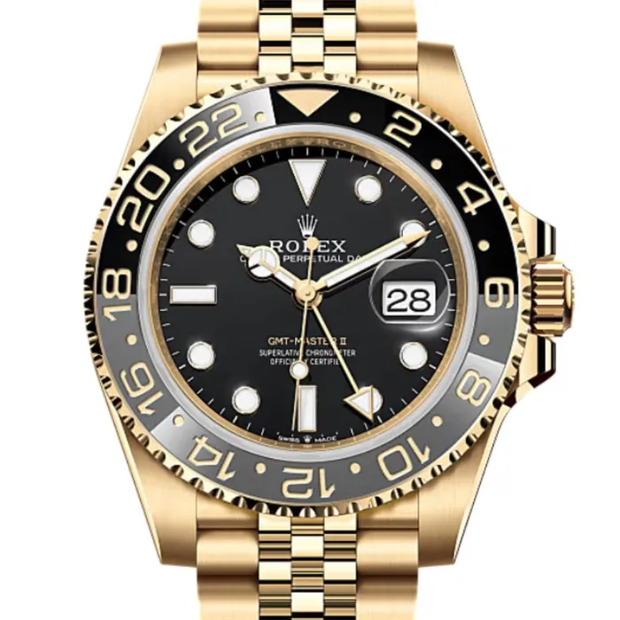 Bracelets Rolex 2024 Never Worn Rolex GMTMaster II 40mm Ref 126718GRNR Black Dial Grey Black Ceramic Bezel 18K Yellow Gold Jubilee Bracelet Mens Watch