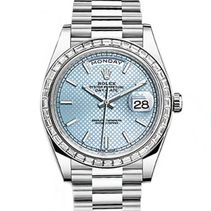 Bracelets Rolex Day Date 40mm Ref 228396tbr0001 Ice Blue Diagonal Motif Stick Dial Platinum President Bracelet Mens Watch Rolex