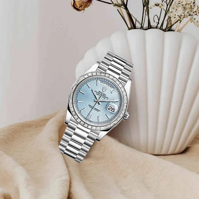 Bracelets Rolex Day Date 40mm Ref 228396tbr0001 Ice Blue Diagonal Motif Stick Dial Platinum President Bracelet Mens Watch Rolex