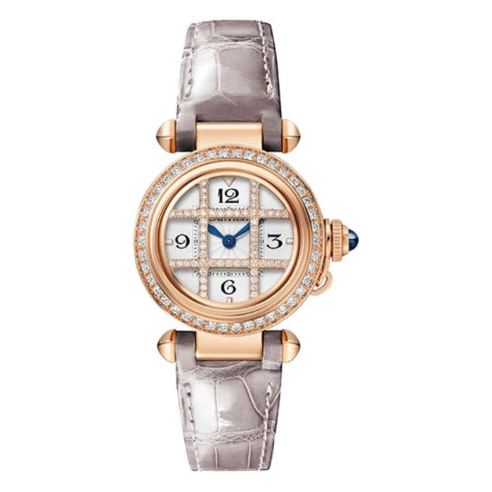 Cartier Pasha de Cartier 30mm Womens watch Ref WJPA0021 Silver Arabic Dial Diamond Bezel in 18K Rose Gold Case Gray Alligator Strap Cartier Earrings Cartier Pasha de Cartier 30mm Womens watch Ref WJPA0021 Silver Arabic Dial Diamond Bezel in 18K Rose Gold Case Gray Alligator Strap Cartier Earrings