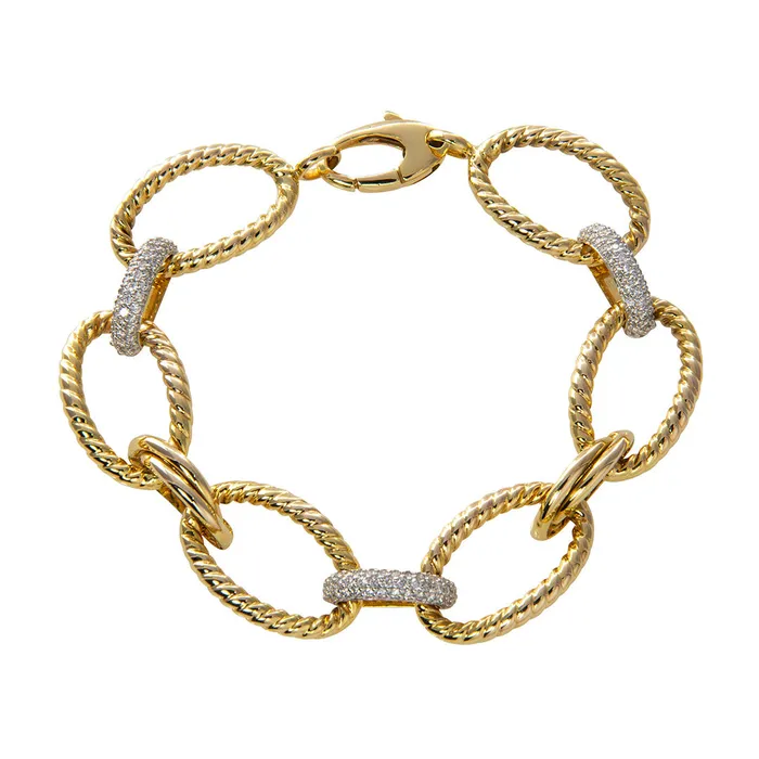 Croghans Bracelets Pav Diamond Oval Rope Link 14K Gold Bracelet