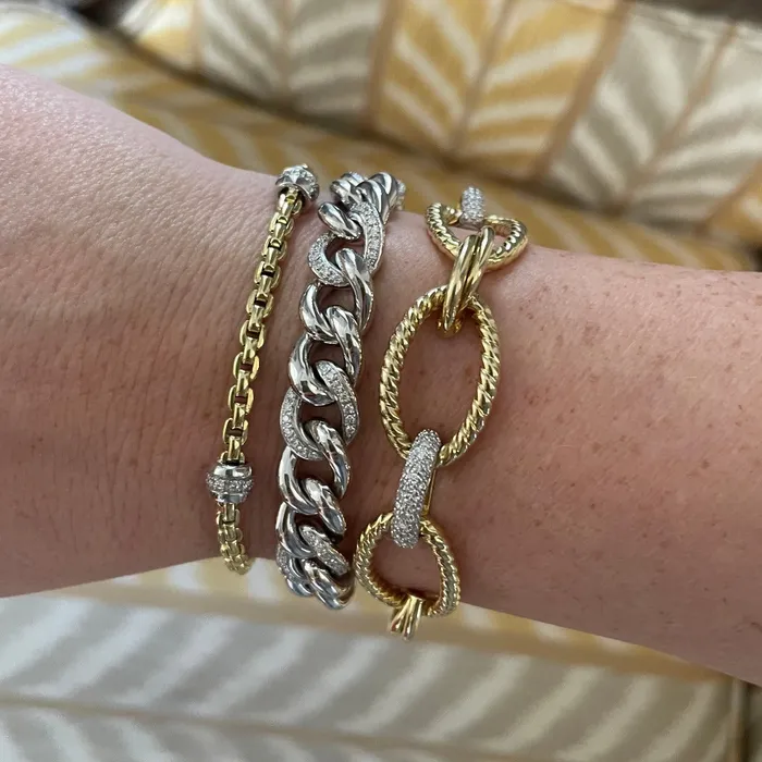 Croghans Bracelets Pav Diamond Oval Rope Link 14K Gold Bracelet