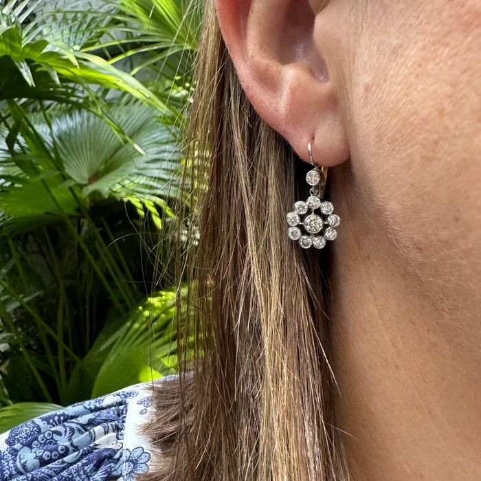 Croghans Estate 2ctw Round Brilliant Diamond Cluster Drop Earrings Earrings