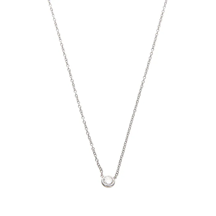 Croghans Necklaces 096ct Diamond Solitaire Bezel 14K White Gold Necklace