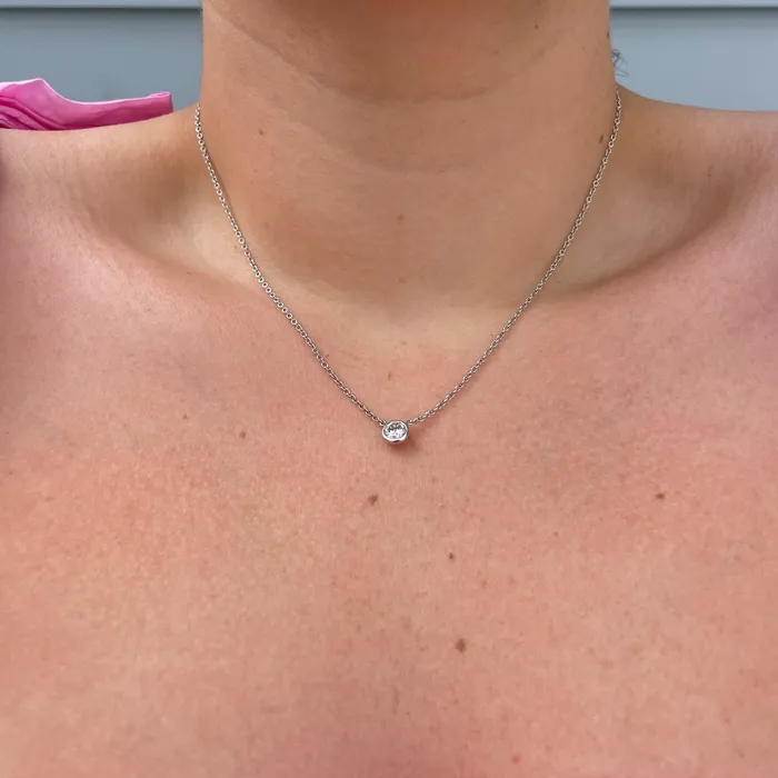 Croghans Necklaces 096ct Diamond Solitaire Bezel 14K White Gold Necklace