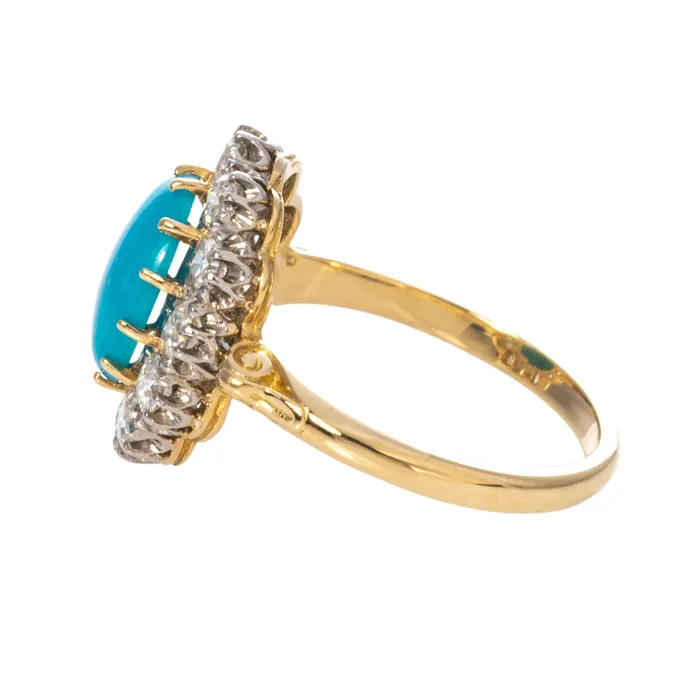 Croghans Victorian Style Turquoise Diamond Cluster Ring Rings