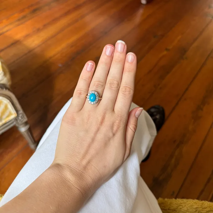 Croghans Victorian Style Turquoise Diamond Cluster Ring Rings