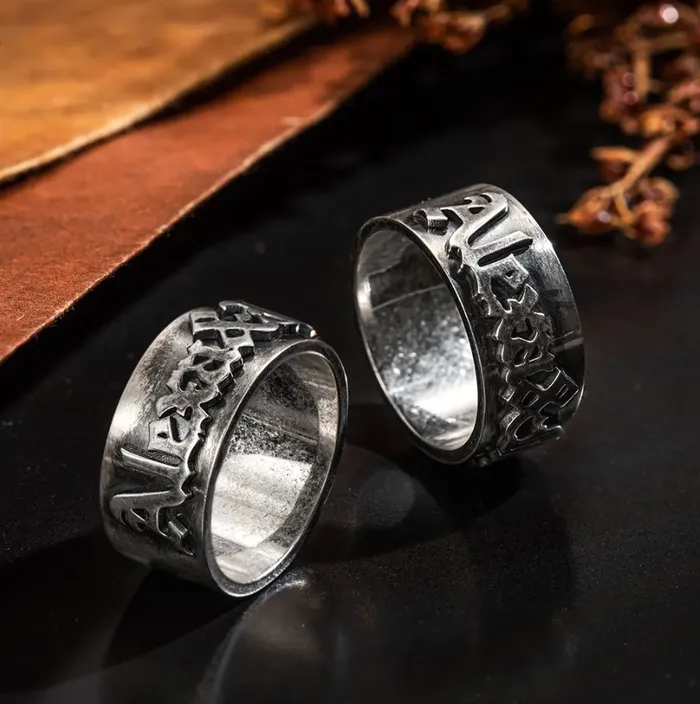 Custom Name Gothic Ring Old English Style Unisex Ring Brass or Sterling Silver 925 Personalized Tattoo Font Name Ring Belbren Rings