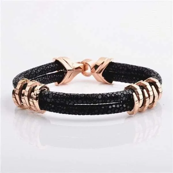 Diamond Source NYC Bracelets Black Rose Gold color Charm With Real Stingray Leather Mens Stainless Steel Bracelet Bracelet37 Diamond Source NYC Bracelets Black Rose Gold color Charm With Real Stingray Leather Mens Stainless Steel Bracelet Bracelet37