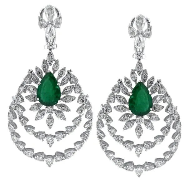 Diamond Source NYC Earrings Emerald Chandelier Earrings 18kt white gold with 614ct emerald stones and 1304ct white diamonds EAR16000 Diamond Source NYC Earrings Emerald Chandelier Earrings 18kt white gold with 614ct emerald stones and 1304ct white diamonds EAR16000