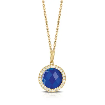 Doves Doves 18K Yellow Gold Clear Quartz over Lapis Round Pendant with Diamond Halo PreStyled Sets Doves Doves 18K Yellow Gold Clear Quartz over Lapis Round Pendant with Diamond Halo PreStyled Sets