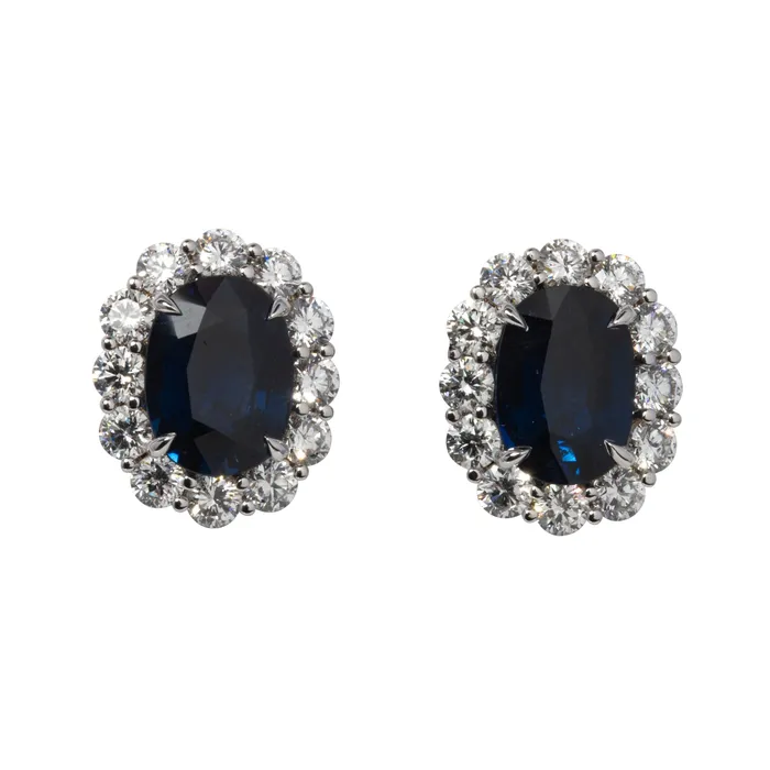Earrings 634ct Oval Sapphire 264ct Diamond Cluster 18K Gold Earrings Croghans Earrings 634ct Oval Sapphire 264ct Diamond Cluster 18K Gold Earrings Croghans