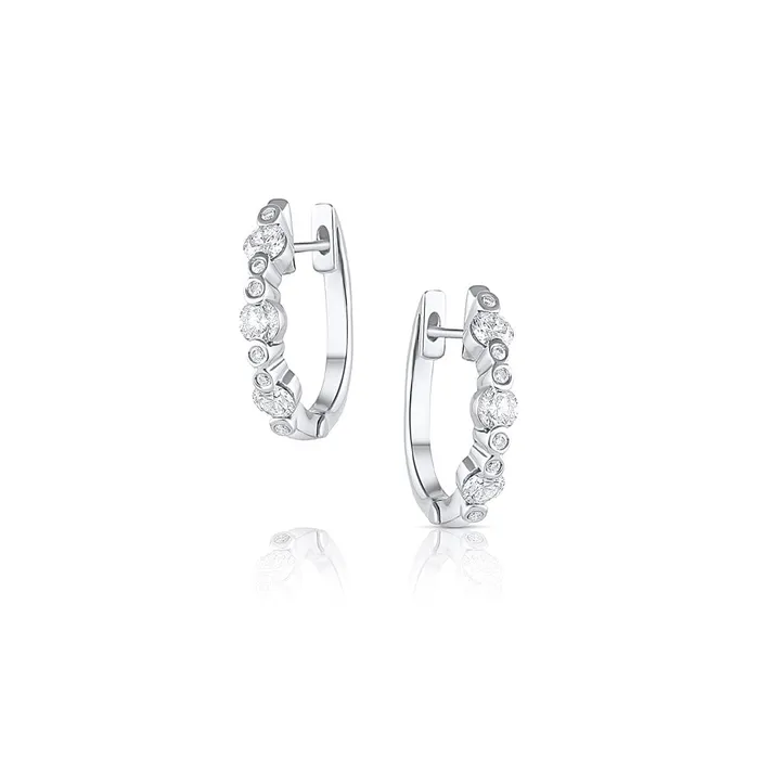 Earrings CJ Charles Jewelers 18k White Gold 084ctw Diamond Huggy Hoop Earrings Earrings CJ Charles Jewelers 18k White Gold 084ctw Diamond Huggy Hoop Earrings