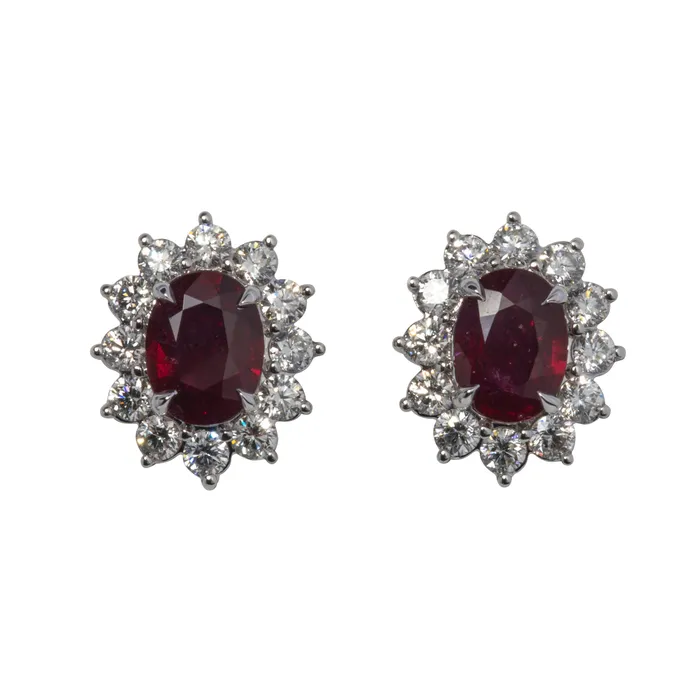 Earrings Croghans 244ct Oval Ruby 123ct Diamond 18K Gold Stud Earrings