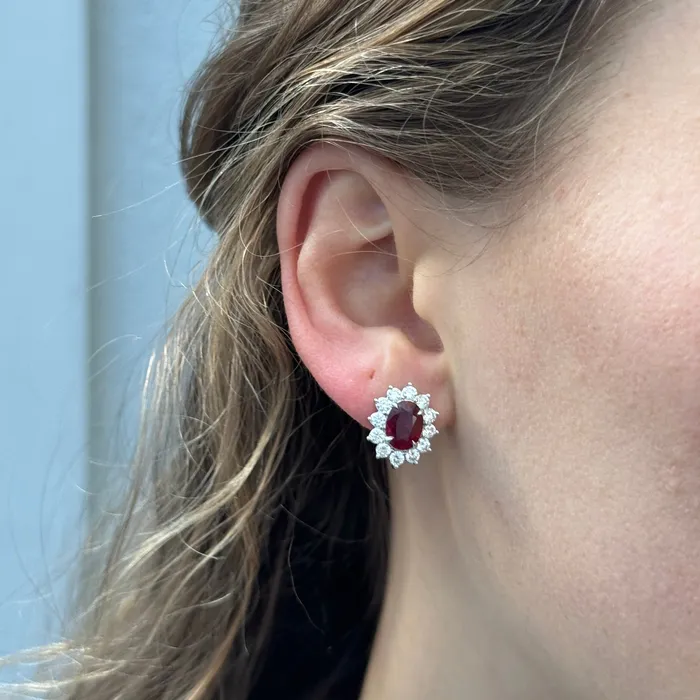 Earrings Croghans 244ct Oval Ruby 123ct Diamond 18K Gold Stud Earrings