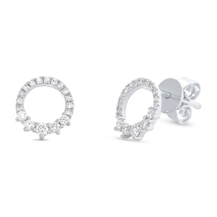 Earrings Meierotto Jewelers 14K White Gold Circle Shaped Diamond Stud Earrings with Gradual at Bottom Earrings Meierotto Jewelers 14K White Gold Circle Shaped Diamond Stud Earrings with Gradual at Bottom