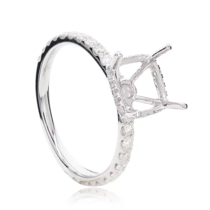 Engagement Collections Rings 18K White Gold Diamond Semi Mount Ring with Cushion Hidden Halo Engagement Collections Rings 18K White Gold Diamond Semi Mount Ring with Cushion Hidden Halo