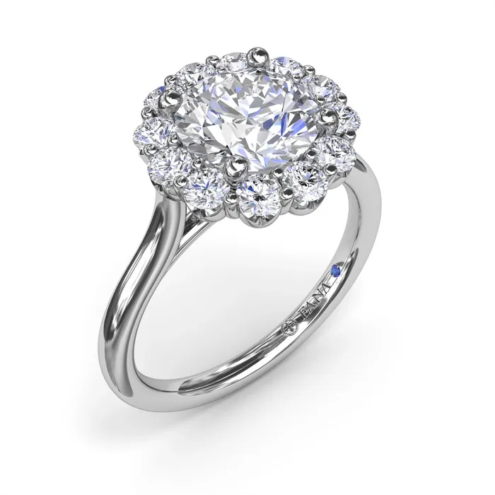 Fana 14K White Gold Round Halo Semi Mount Diamond Ring with Plain Shank Rings Fana 14K White Gold Round Halo Semi Mount Diamond Ring with Plain Shank Rings